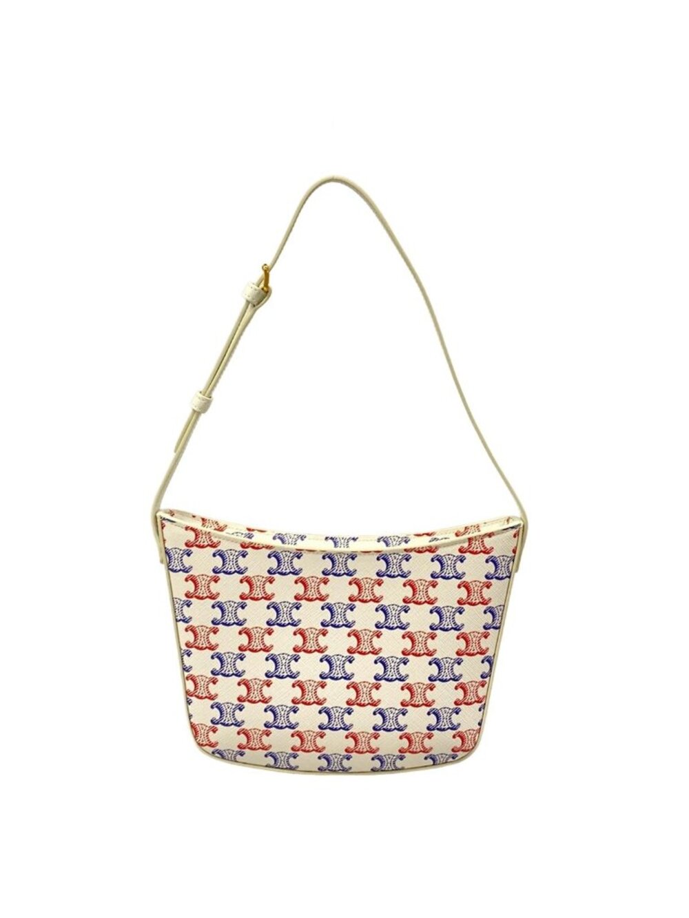 Celine Shoulder Bag Triomphe Canvas White Blue Red Leather